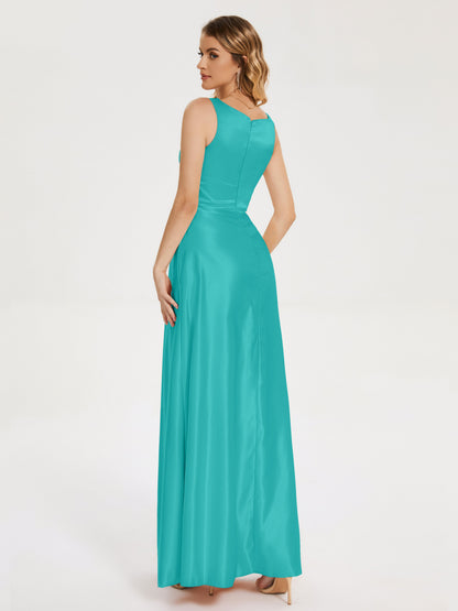 Lilliana Round Neck Long Satin Bridesmaid Dress