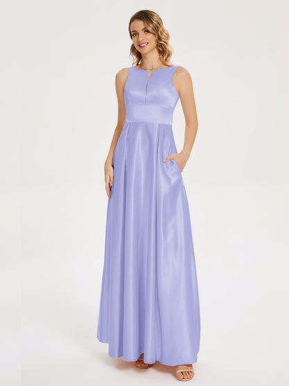 Lilliana Round Neck Long Satin Bridesmaid Dress