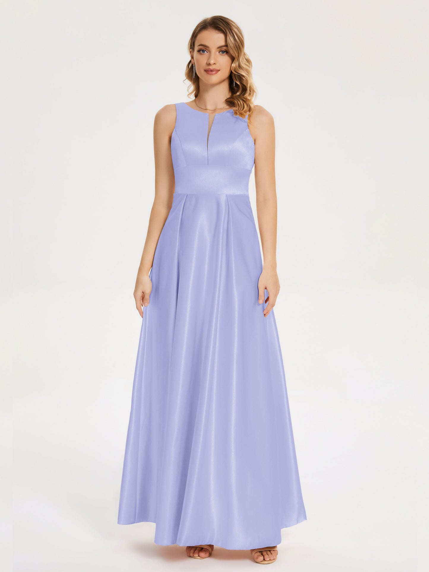 Lilliana Round Neck Long Satin Bridesmaid Dress