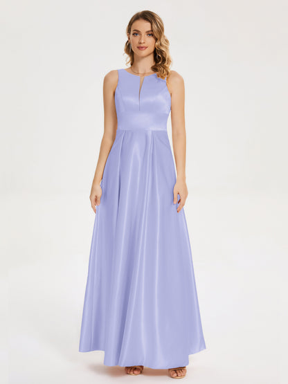 Lilliana Round Neck Long Satin Bridesmaid Dress