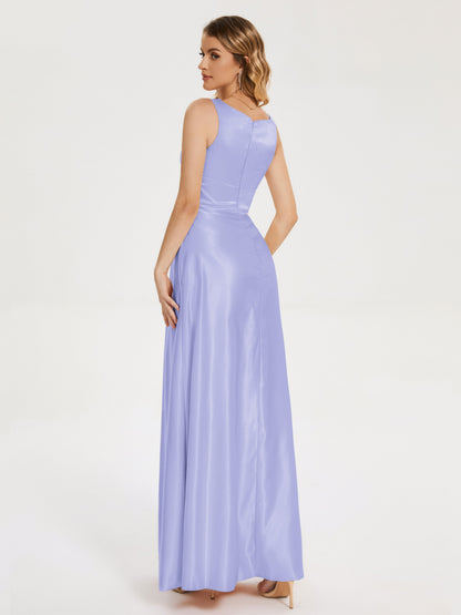 Lilliana Round Neck Long Satin Bridesmaid Dress