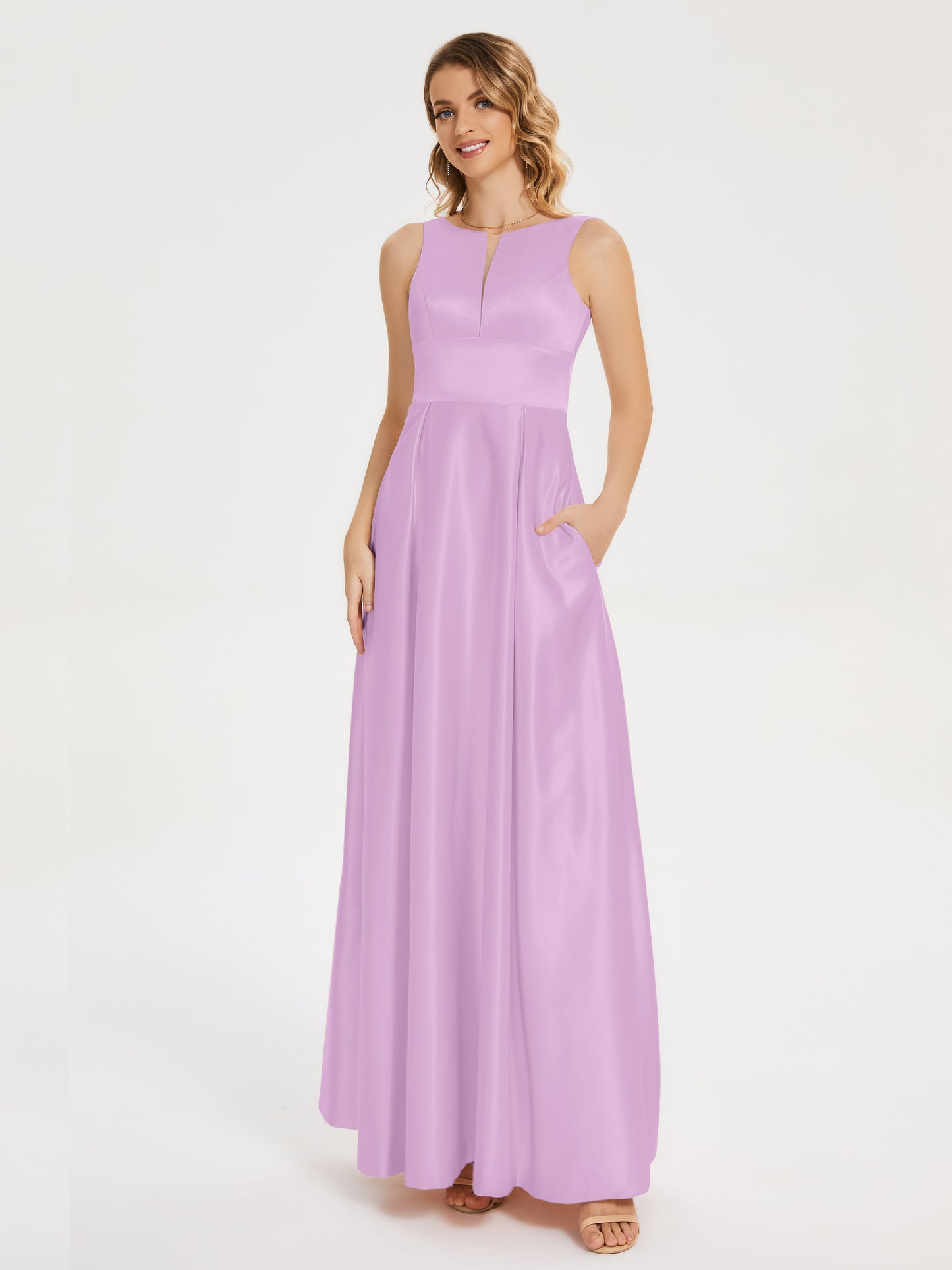 Lilliana Round Neck Long Satin Bridesmaid Dress