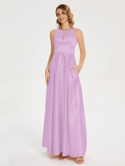 Lilliana Round Neck Long Satin Bridesmaid Dress