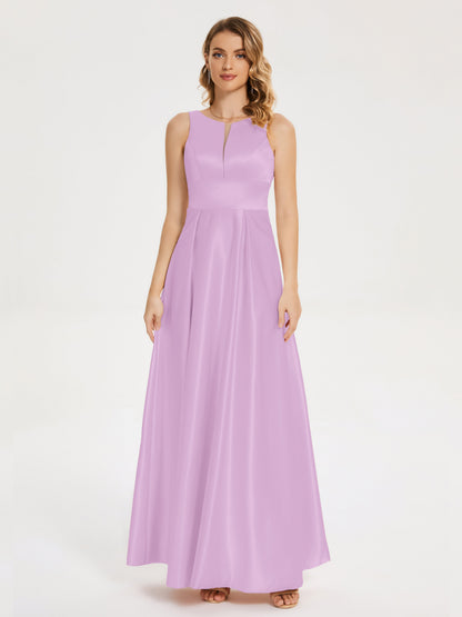 Lilliana Round Neck Long Satin Bridesmaid Dress