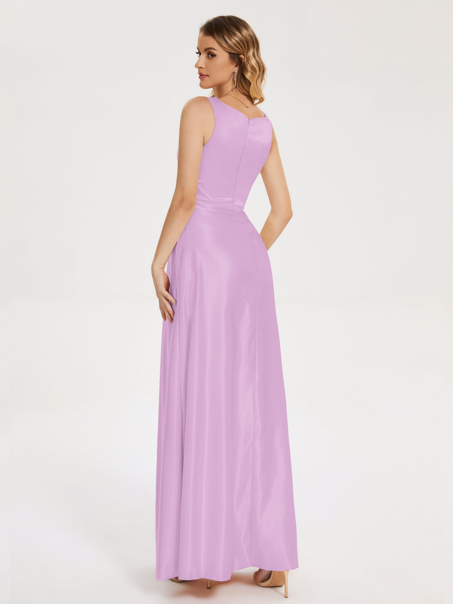 Lilliana Round Neck Long Satin Bridesmaid Dress