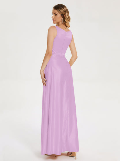 Lilliana Round Neck Long Satin Bridesmaid Dress