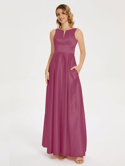 Lilliana Round Neck Long Satin Bridesmaid Dress