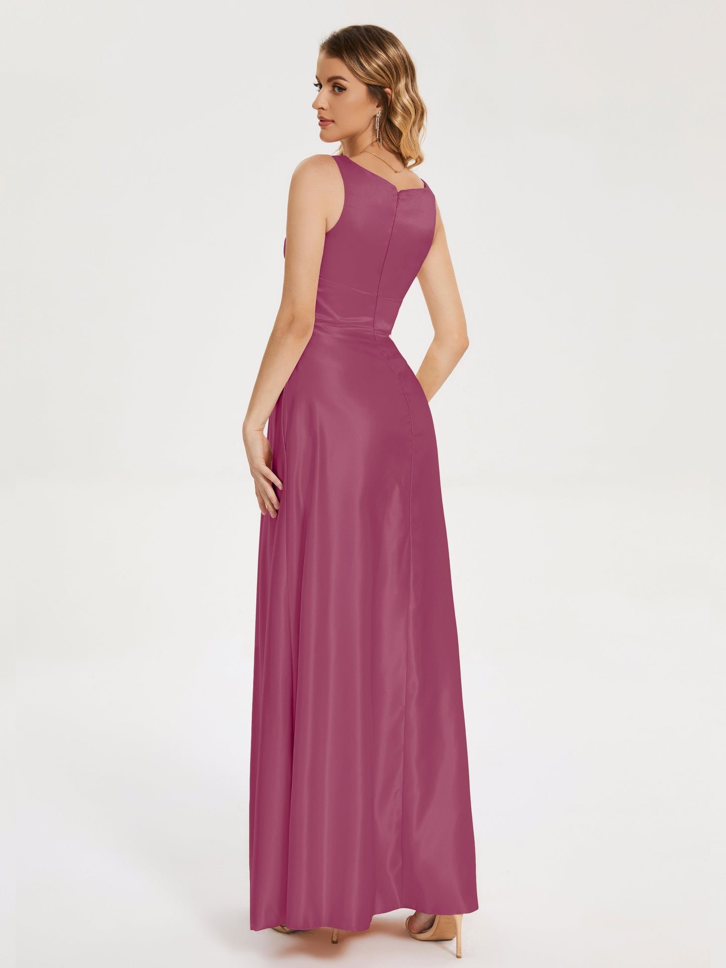 Lilliana Round Neck Long Satin Bridesmaid Dress