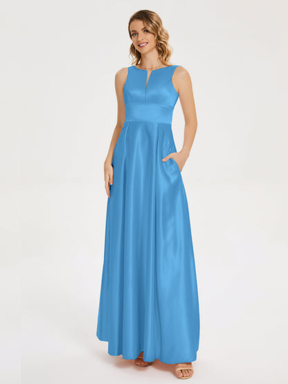 Lilliana Round Neck Long Satin Bridesmaid Dress