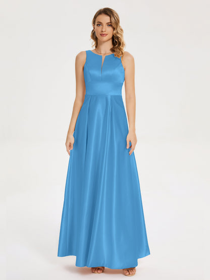 Lilliana Round Neck Long Satin Bridesmaid Dress