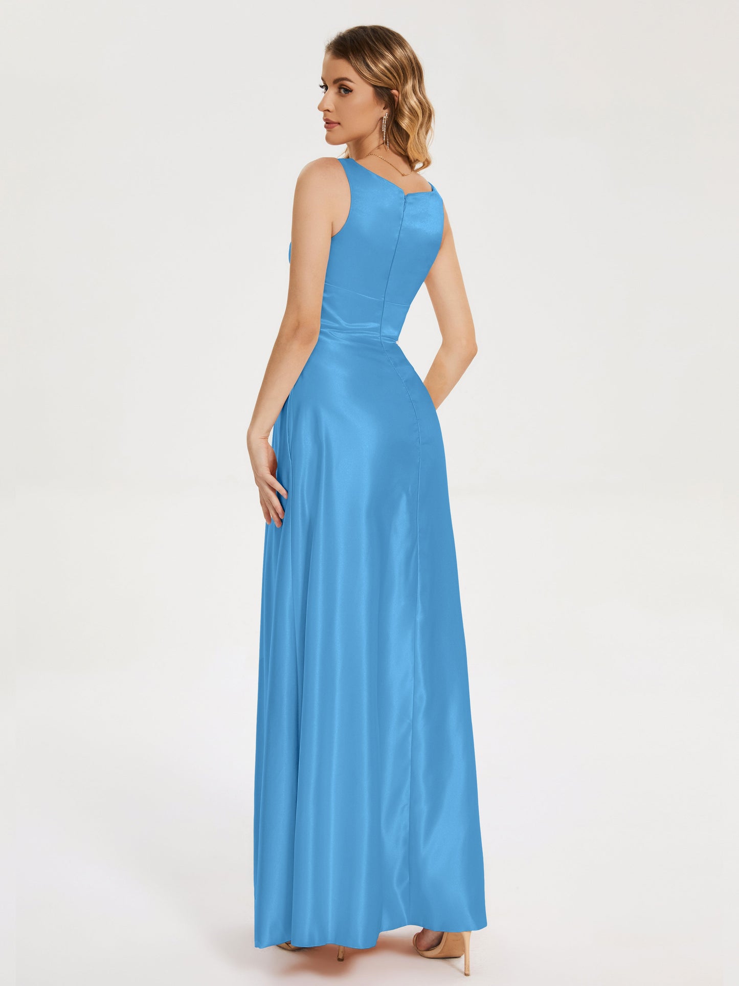 Lilliana Round Neck Long Satin Bridesmaid Dress