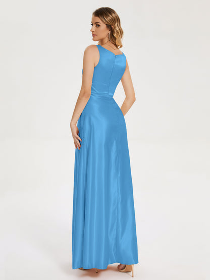 Lilliana Round Neck Long Satin Bridesmaid Dress