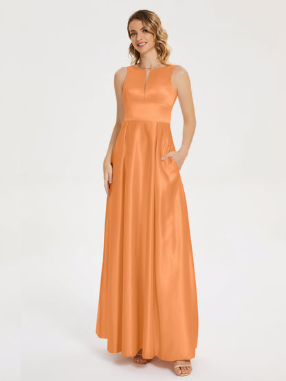 Lilliana Round Neck Long Satin Bridesmaid Dress