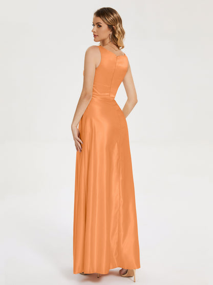 Lilliana Round Neck Long Satin Bridesmaid Dress