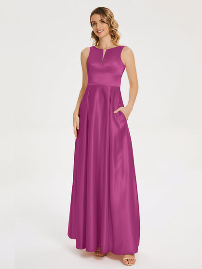 Lilliana Round Neck Long Satin Bridesmaid Dress