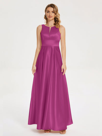 Lilliana Round Neck Long Satin Bridesmaid Dress