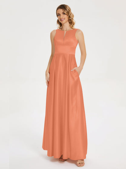 Lilliana Round Neck Long Satin Bridesmaid Dress