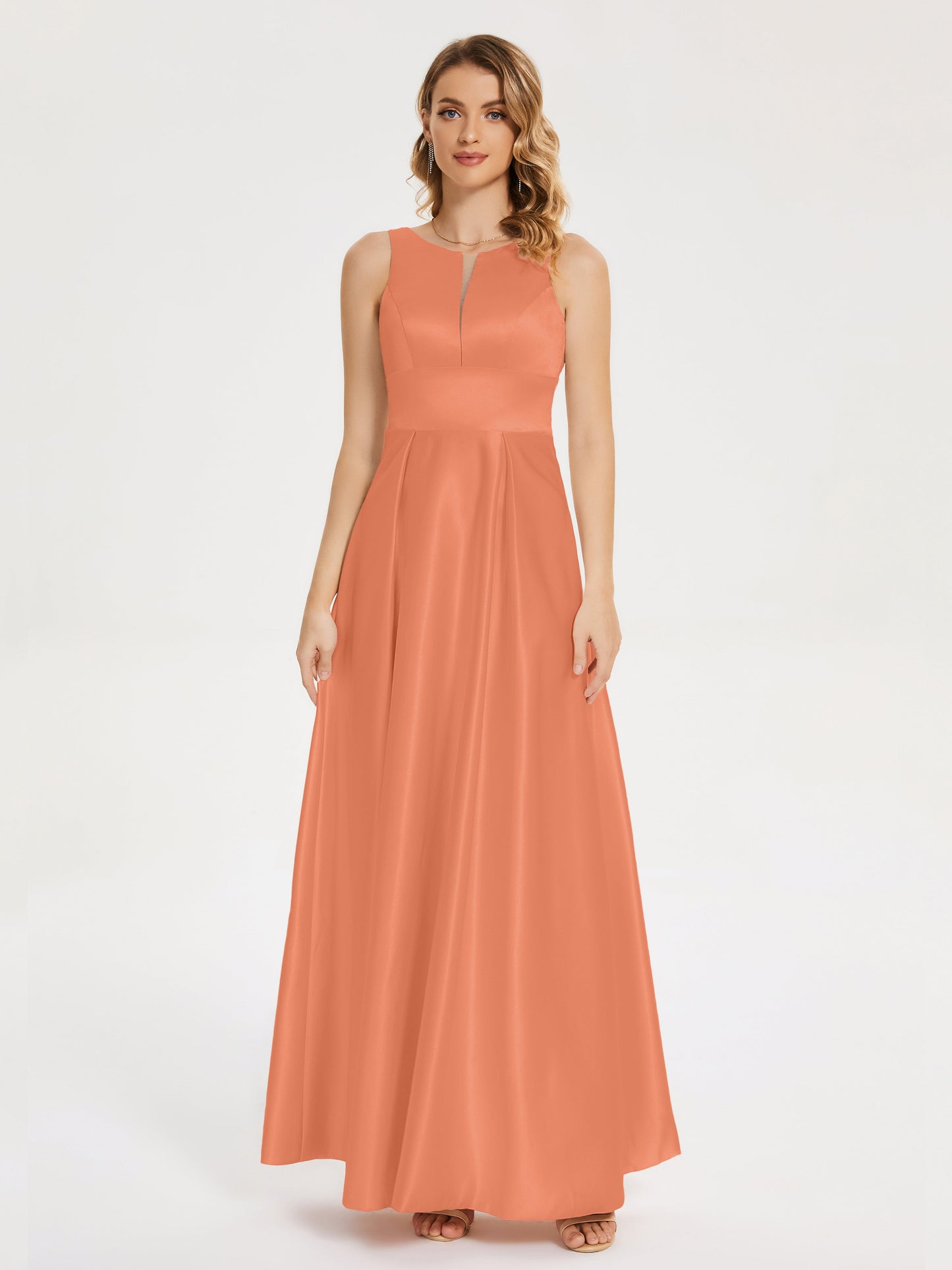 Lilliana Round Neck Long Satin Bridesmaid Dress