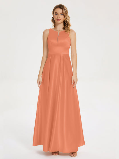 Lilliana Round Neck Long Satin Bridesmaid Dress
