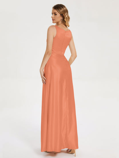 Lilliana Round Neck Long Satin Bridesmaid Dress