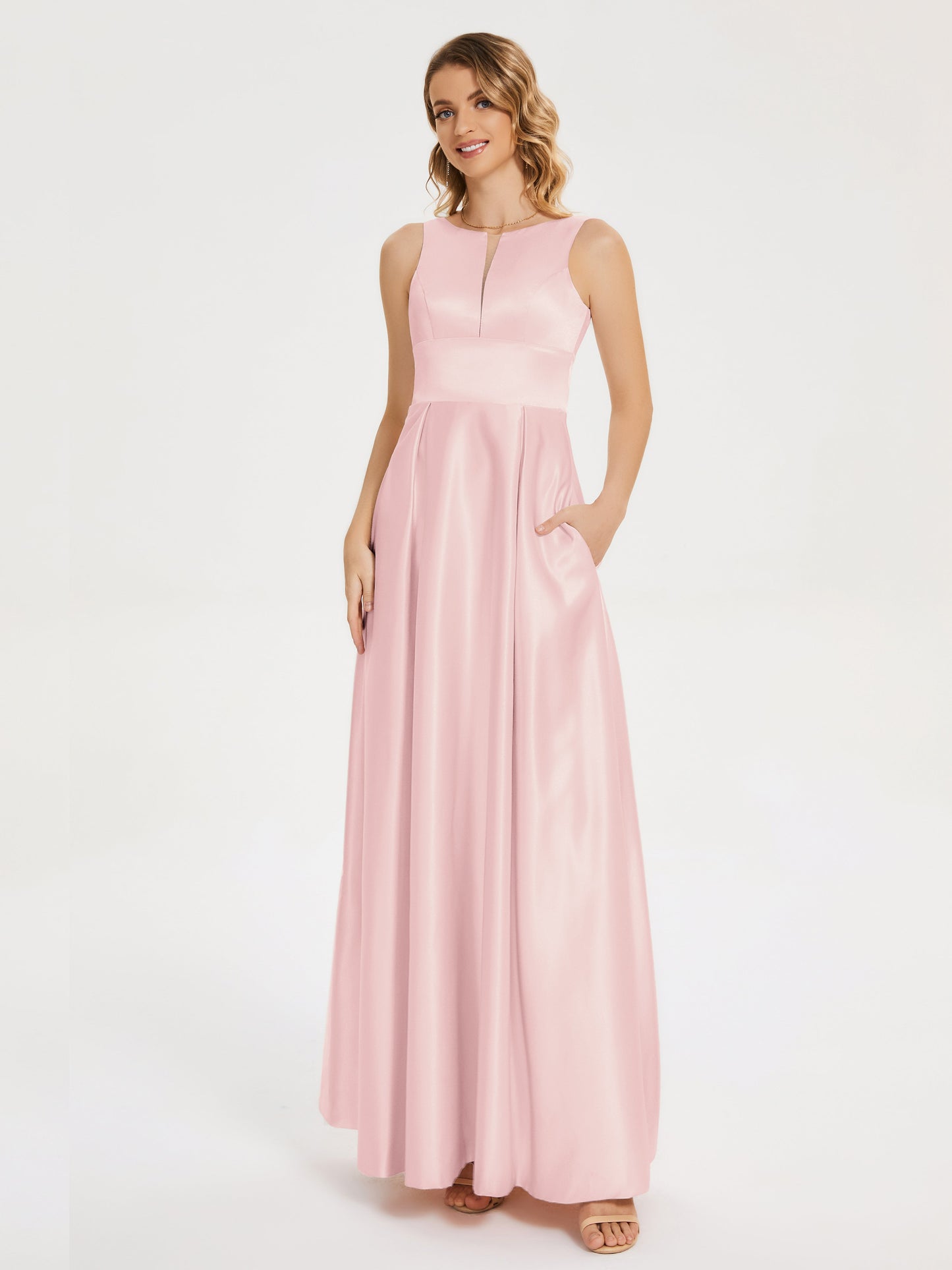 Lilliana Round Neck Long Satin Bridesmaid Dress