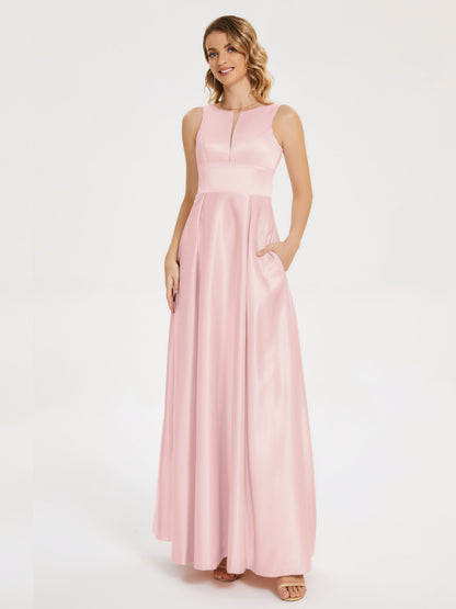 Lilliana Round Neck Long Satin Bridesmaid Dress