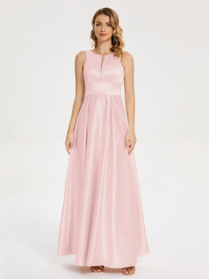 Lilliana Round Neck Long Satin Bridesmaid Dress