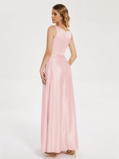 Lilliana Round Neck Long Satin Bridesmaid Dress