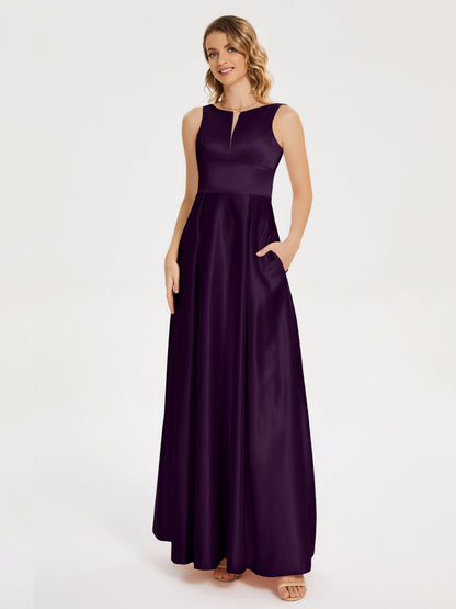 Lilliana Round Neck Long Satin Bridesmaid Dress