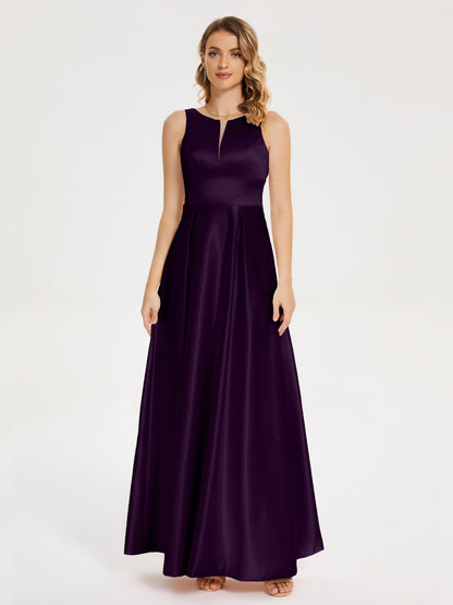 Lilliana Round Neck Long Satin Bridesmaid Dress