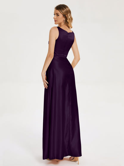 Lilliana Round Neck Long Satin Bridesmaid Dress