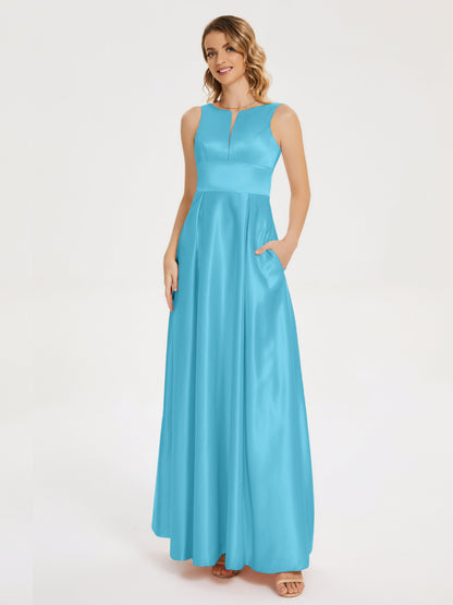 Lilliana Round Neck Long Satin Bridesmaid Dress