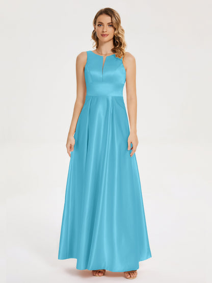 Lilliana Round Neck Long Satin Bridesmaid Dress