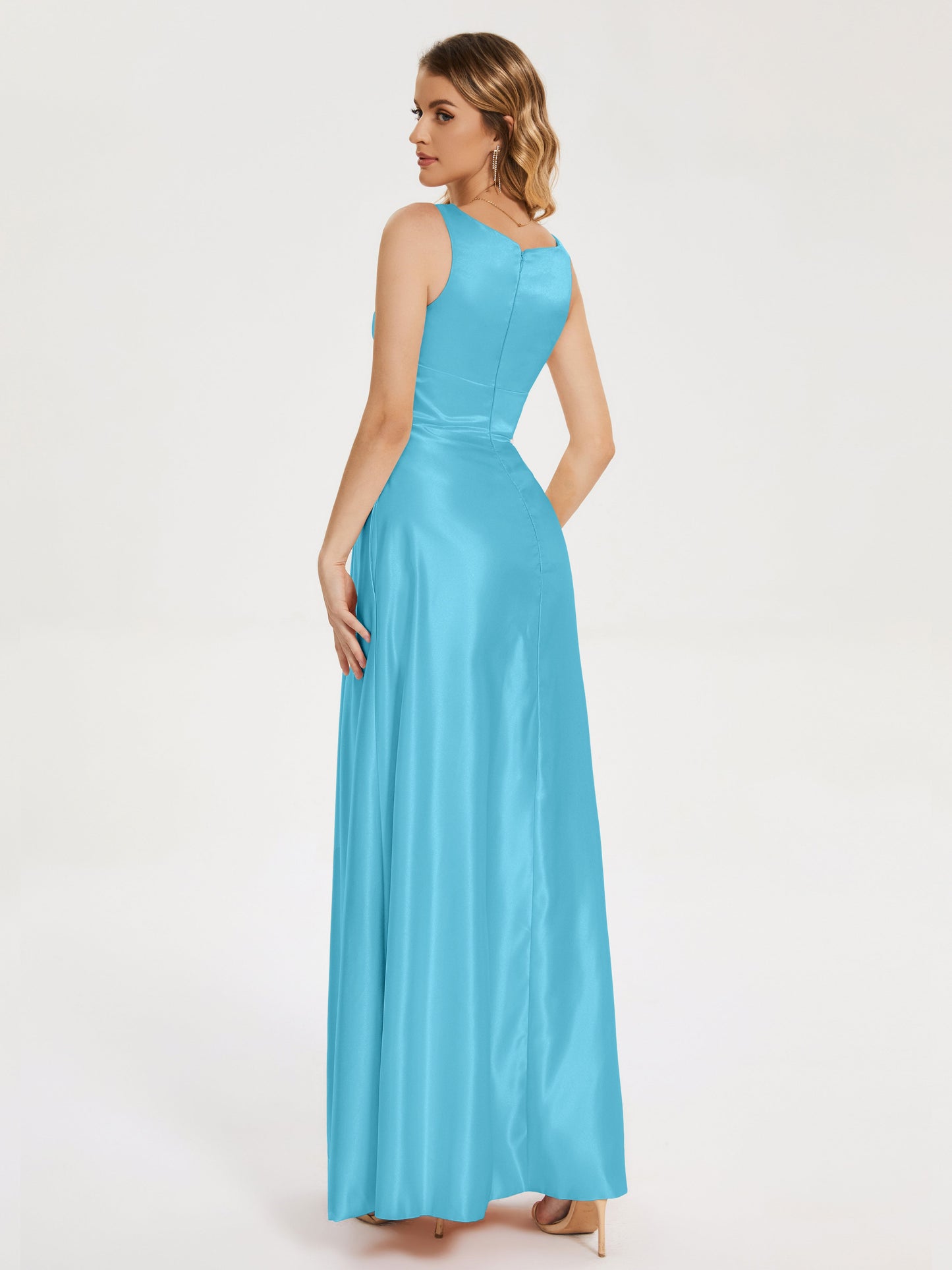 Lilliana Round Neck Long Satin Bridesmaid Dress