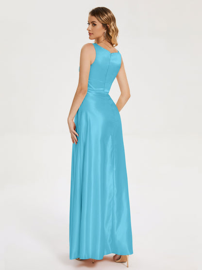 Lilliana Round Neck Long Satin Bridesmaid Dress