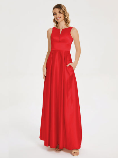 Lilliana Round Neck Long Satin Bridesmaid Dress