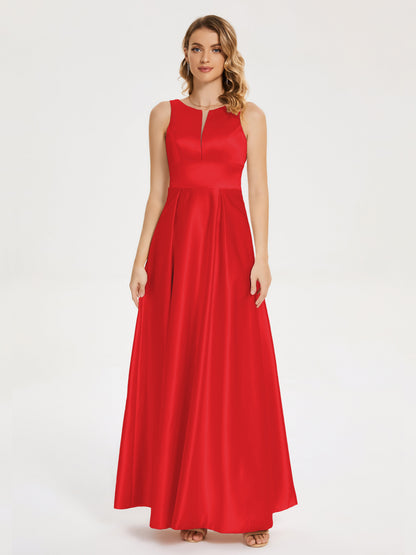 Lilliana Round Neck Long Satin Bridesmaid Dress