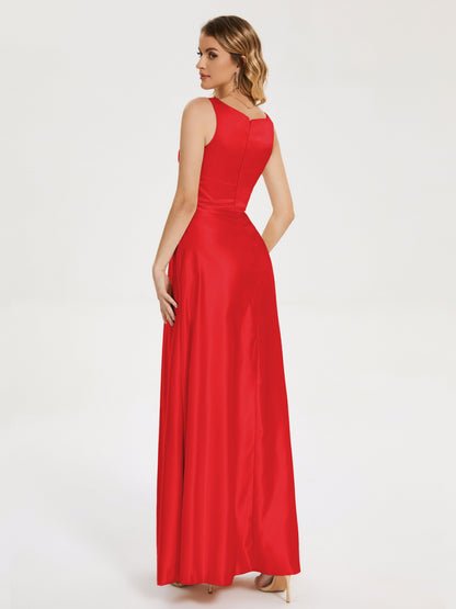 Lilliana Round Neck Long Satin Bridesmaid Dress