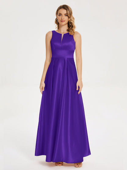 Lilliana Round Neck Long Satin Bridesmaid Dress