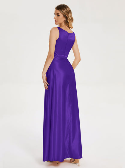 Lilliana Round Neck Long Satin Bridesmaid Dress