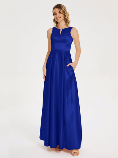 Lilliana Round Neck Long Satin Bridesmaid Dress