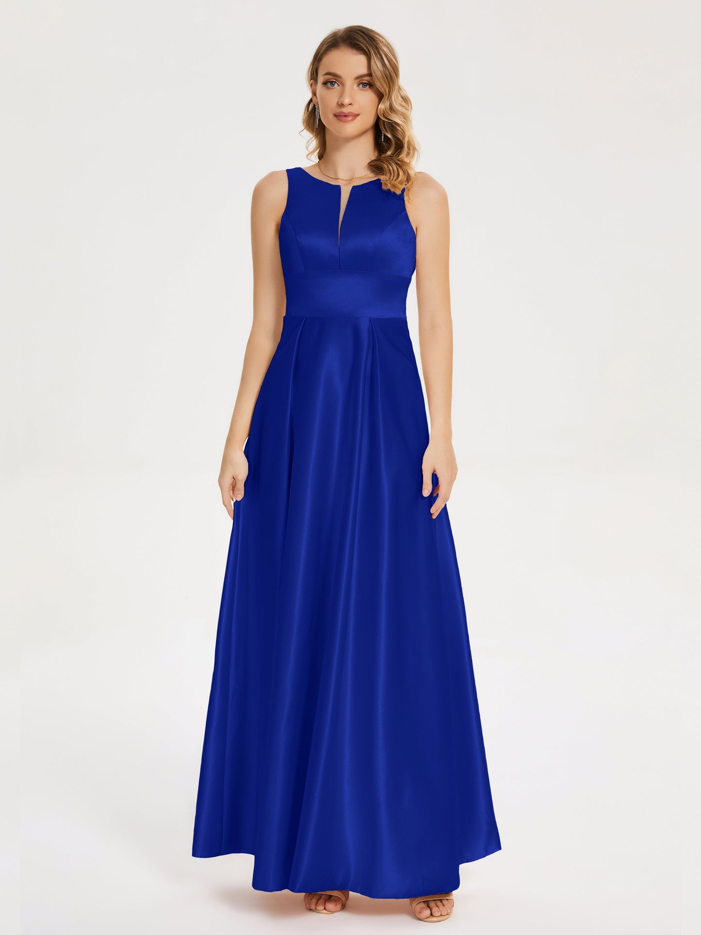 Lilliana Round Neck Long Satin Bridesmaid Dress