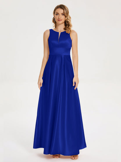 Lilliana Round Neck Long Satin Bridesmaid Dress