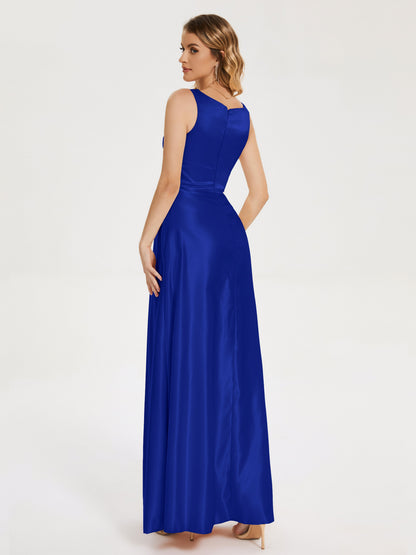 Lilliana Round Neck Long Satin Bridesmaid Dress