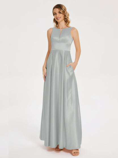 Lilliana Round Neck Long Satin Bridesmaid Dress