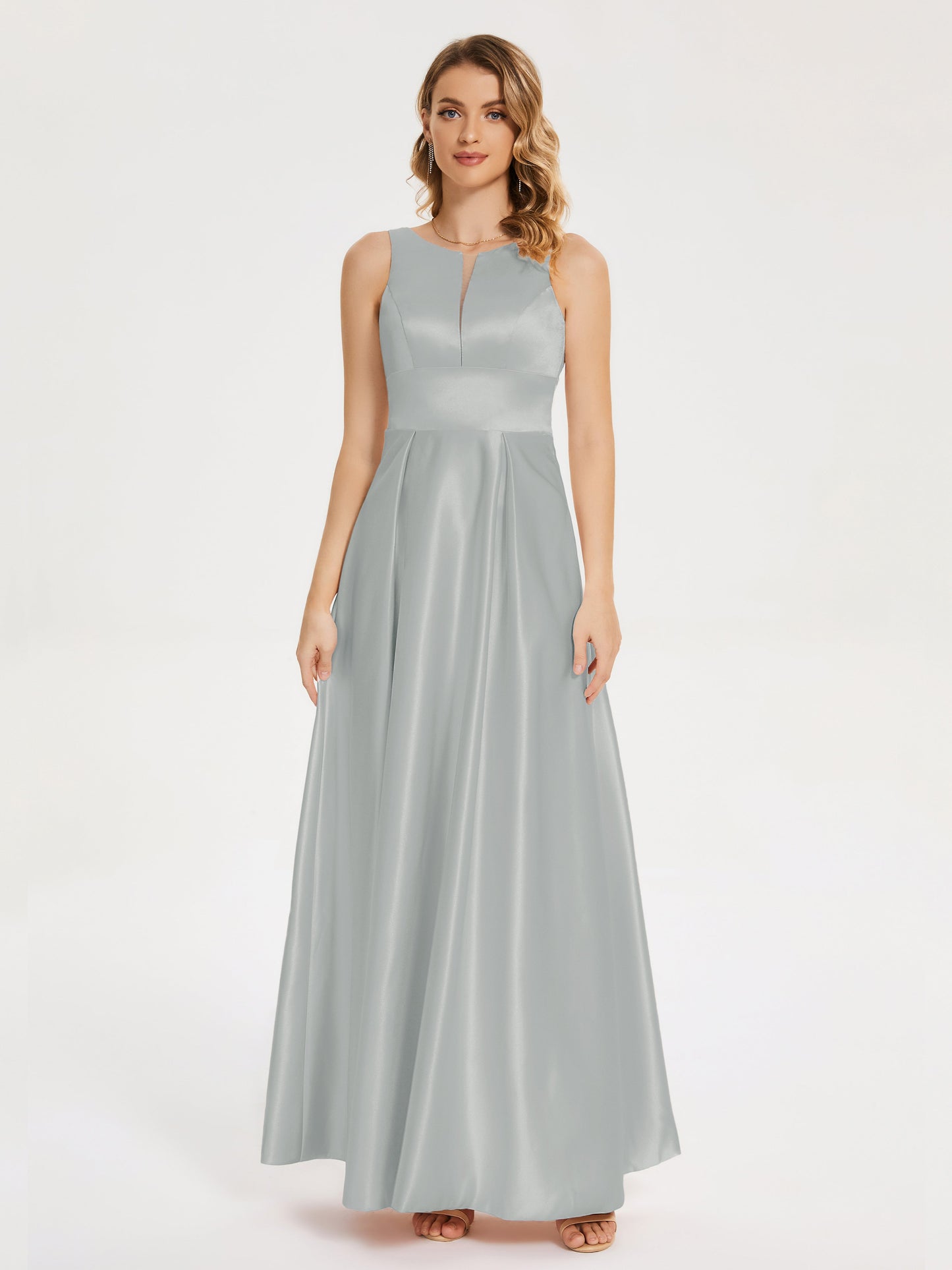 Lilliana Round Neck Long Satin Bridesmaid Dress
