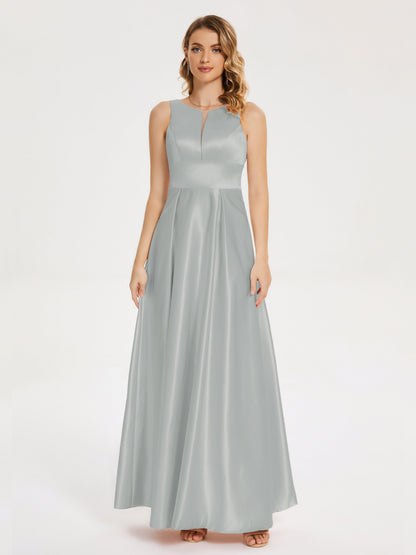 Lilliana Round Neck Long Satin Bridesmaid Dress