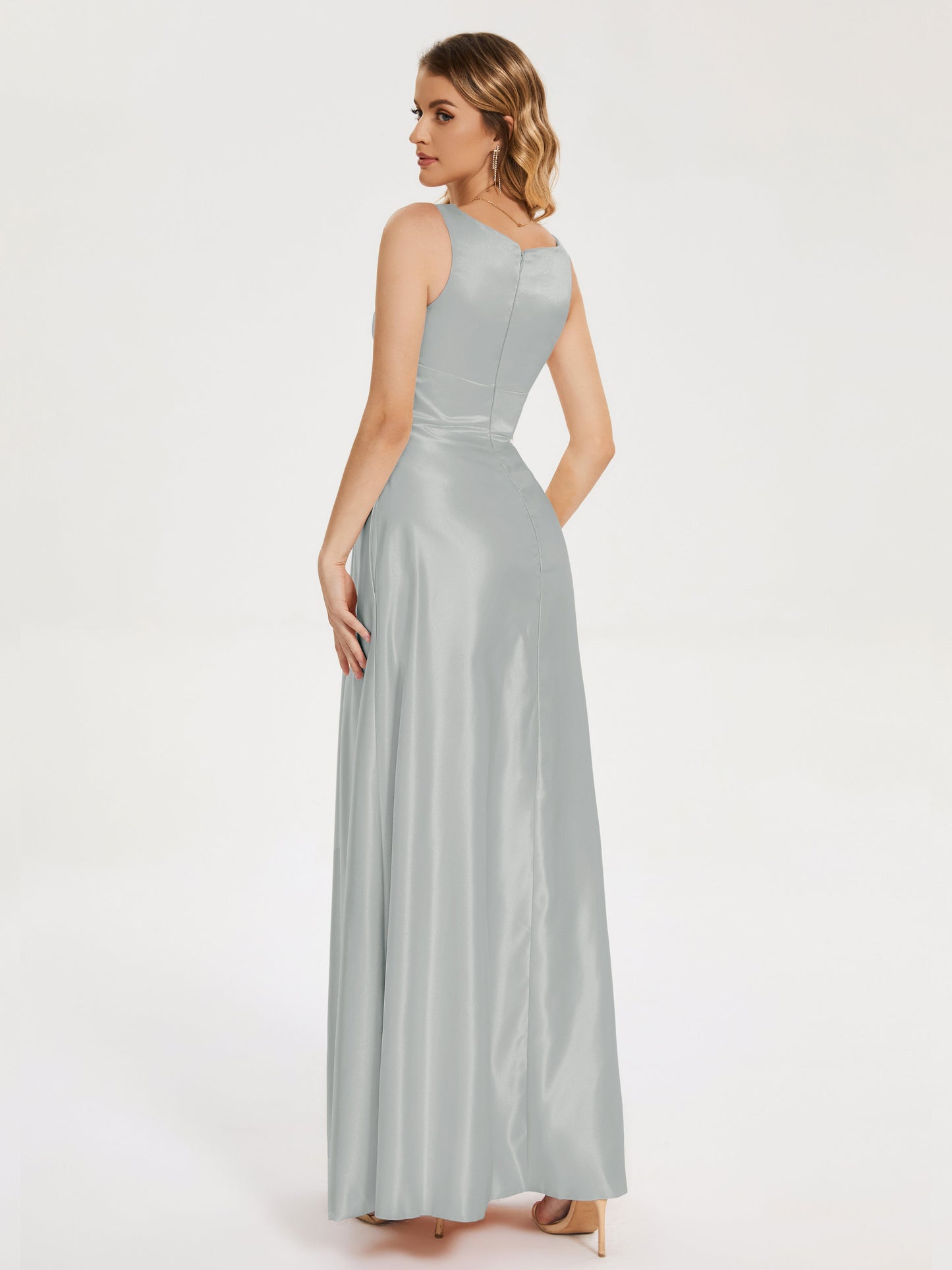 Lilliana Round Neck Long Satin Bridesmaid Dress