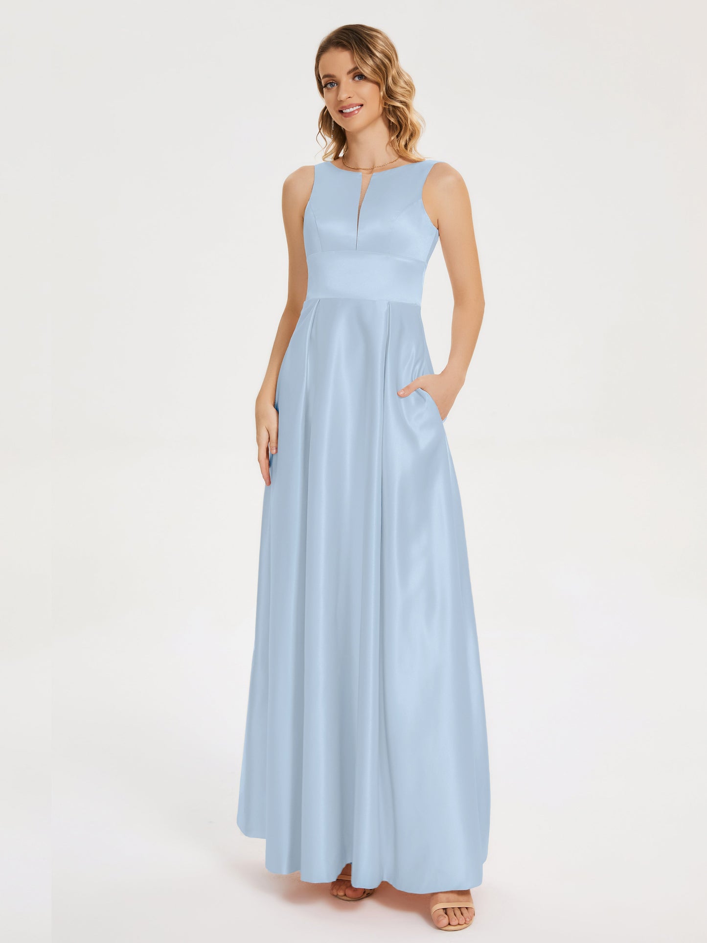 Lilliana Round Neck Long Satin Bridesmaid Dress
