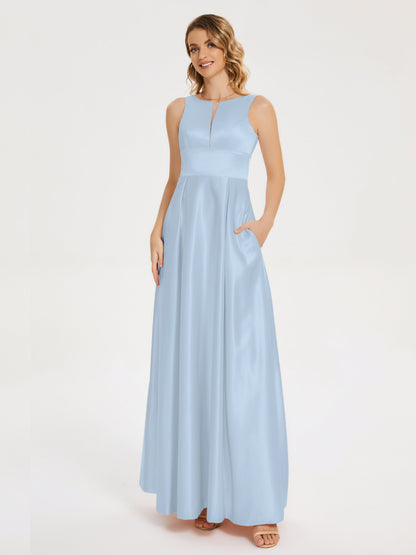 Lilliana Round Neck Long Satin Bridesmaid Dress